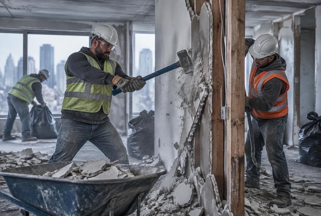 JM Contracting crew performing demolition work on a renovation site
